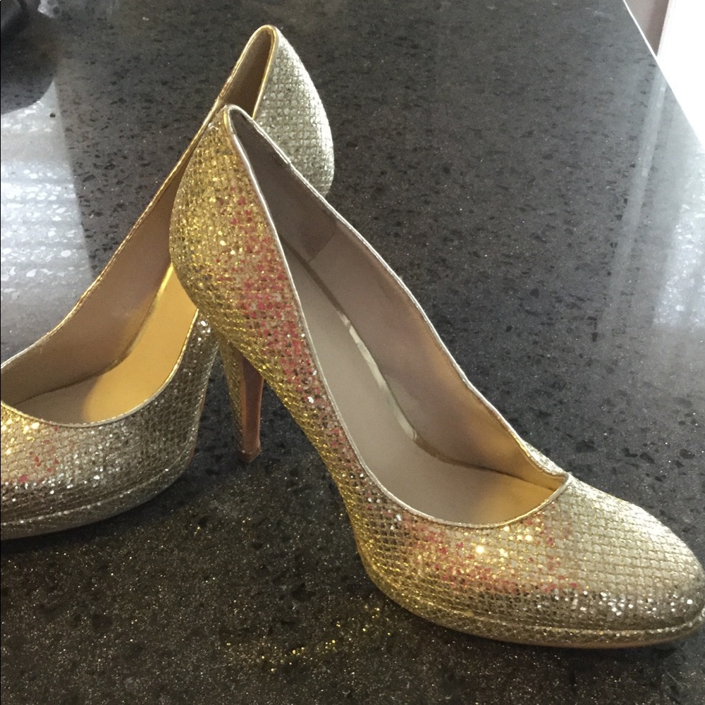 Nine West gold glitter heels